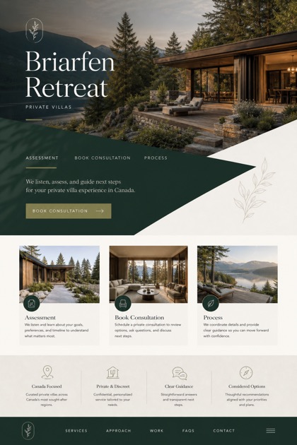 Hospitality website design for Canada, showing a clear opening, service information, supporting content, and a focused inquiry action.