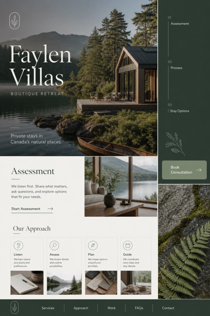 Hospitality website design for Canada, showing a clear opening, service information, supporting content, and a focused inquiry action.