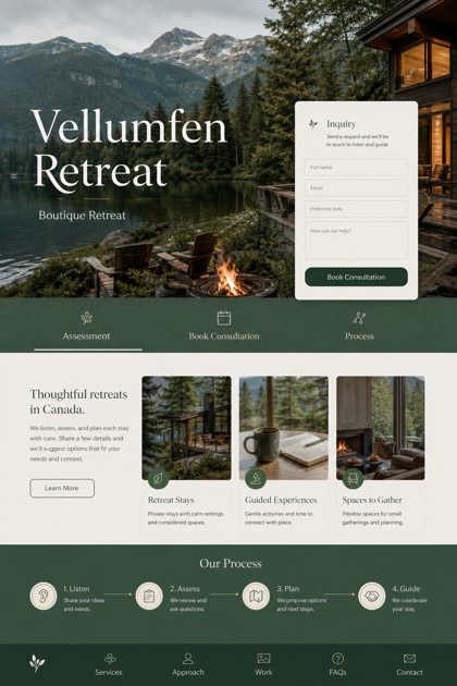 Hospitality website design for Canada, showing a clear opening, service information, supporting content, and a focused inquiry action.