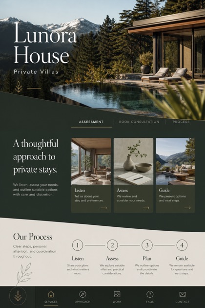 Hospitality website design for Canada, showing a clear opening, service information, supporting content, and a focused inquiry action.