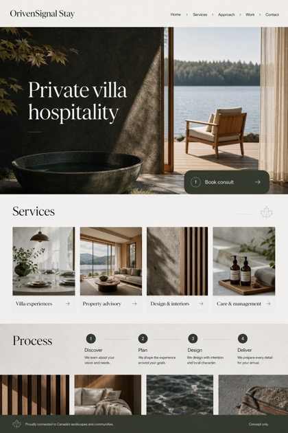 Hospitality website design for Canada, showing a clear opening, service information, supporting content, and a focused inquiry action.