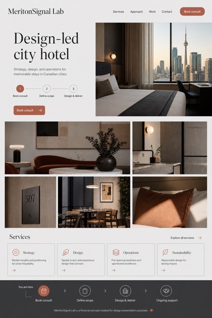 Hospitality website design for Canada, showing a clear opening, service information, supporting content, and a focused inquiry action.