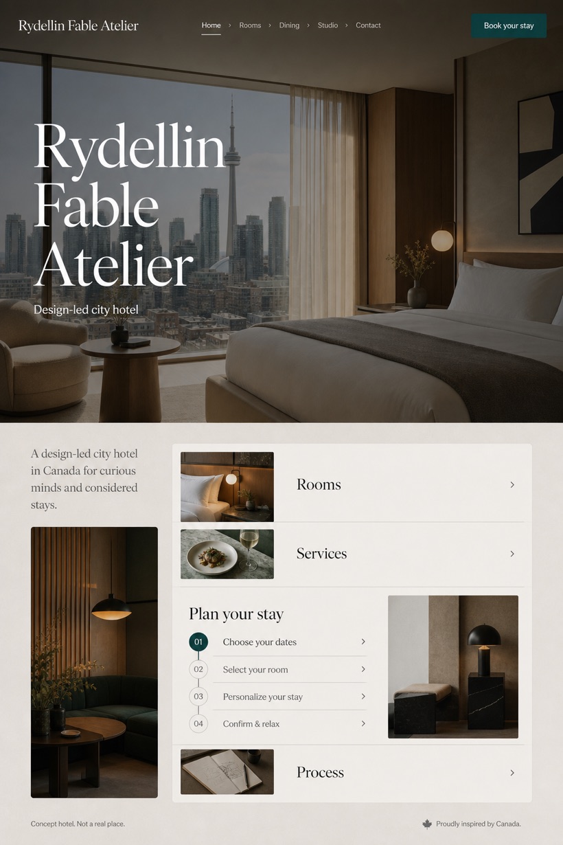 Hospitality website design for Canada, showing a clear opening, service information, supporting content, and a focused inquiry action.