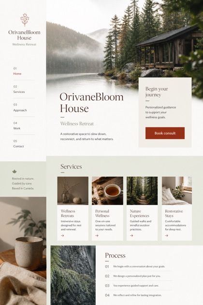 Hospitality website design for Canada, showing a clear opening, service information, supporting content, and a focused inquiry action.