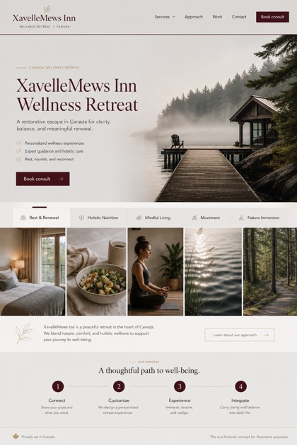 Hospitality website design for Canada, showing a clear opening, service information, supporting content, and a focused inquiry action.