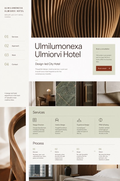 Hospitality website design for Canada, showing a clear opening, service information, supporting content, and a focused inquiry action.