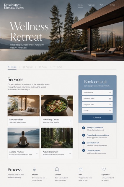 Hospitality website design for Canada, showing a clear opening, service information, supporting content, and a focused inquiry action.