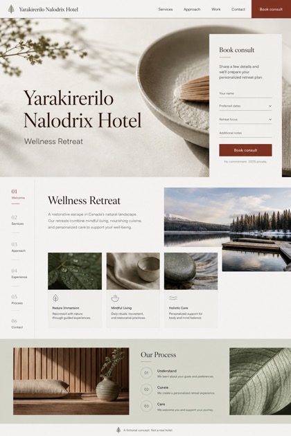 Hospitality website design for Canada, showing a clear opening, service information, supporting content, and a focused inquiry action.