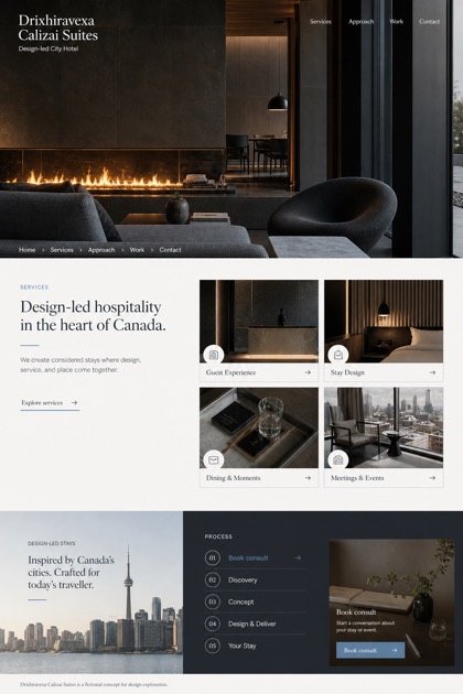 Hospitality website design for Canada, showing a clear opening, service information, supporting content, and a focused inquiry action.