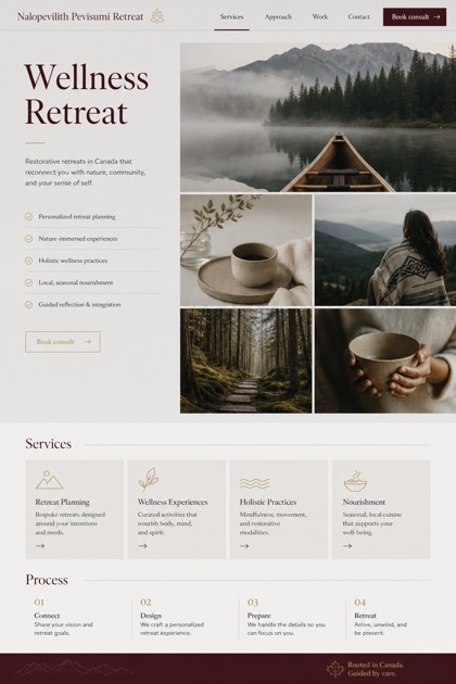 Hospitality website design for Canada, showing a clear opening, service information, supporting content, and a focused inquiry action.
