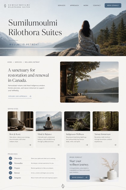 Hospitality website design for Canada, showing a clear opening, service information, supporting content, and a focused inquiry action.