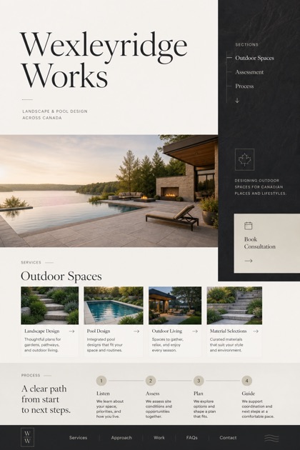 Architecture & Interiors website design for Canada, showing a clear opening, service information, supporting content, and a focused inquiry action.