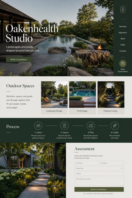 Architecture & Interiors website design for Canada, showing a clear opening, service information, supporting content, and a focused inquiry action.
