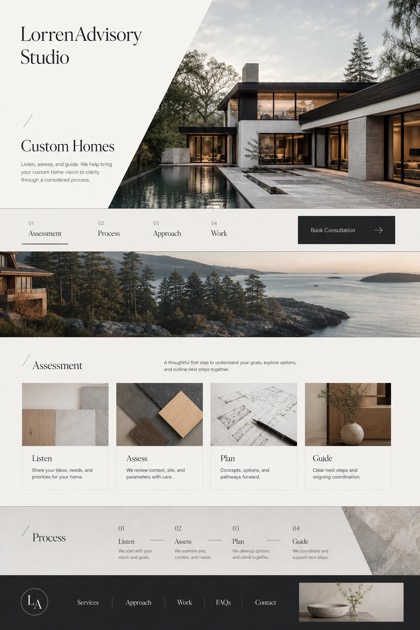 Architecture & Interiors website design for Canada, showing a clear opening, service information, supporting content, and a focused inquiry action.