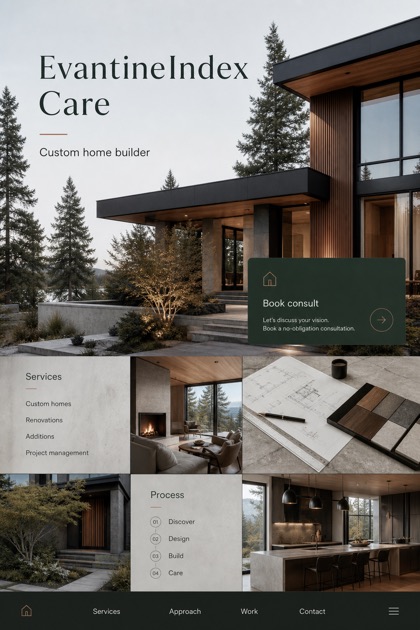 Architecture & Interiors website design for Canada, showing a clear opening, service information, supporting content, and a focused inquiry action.