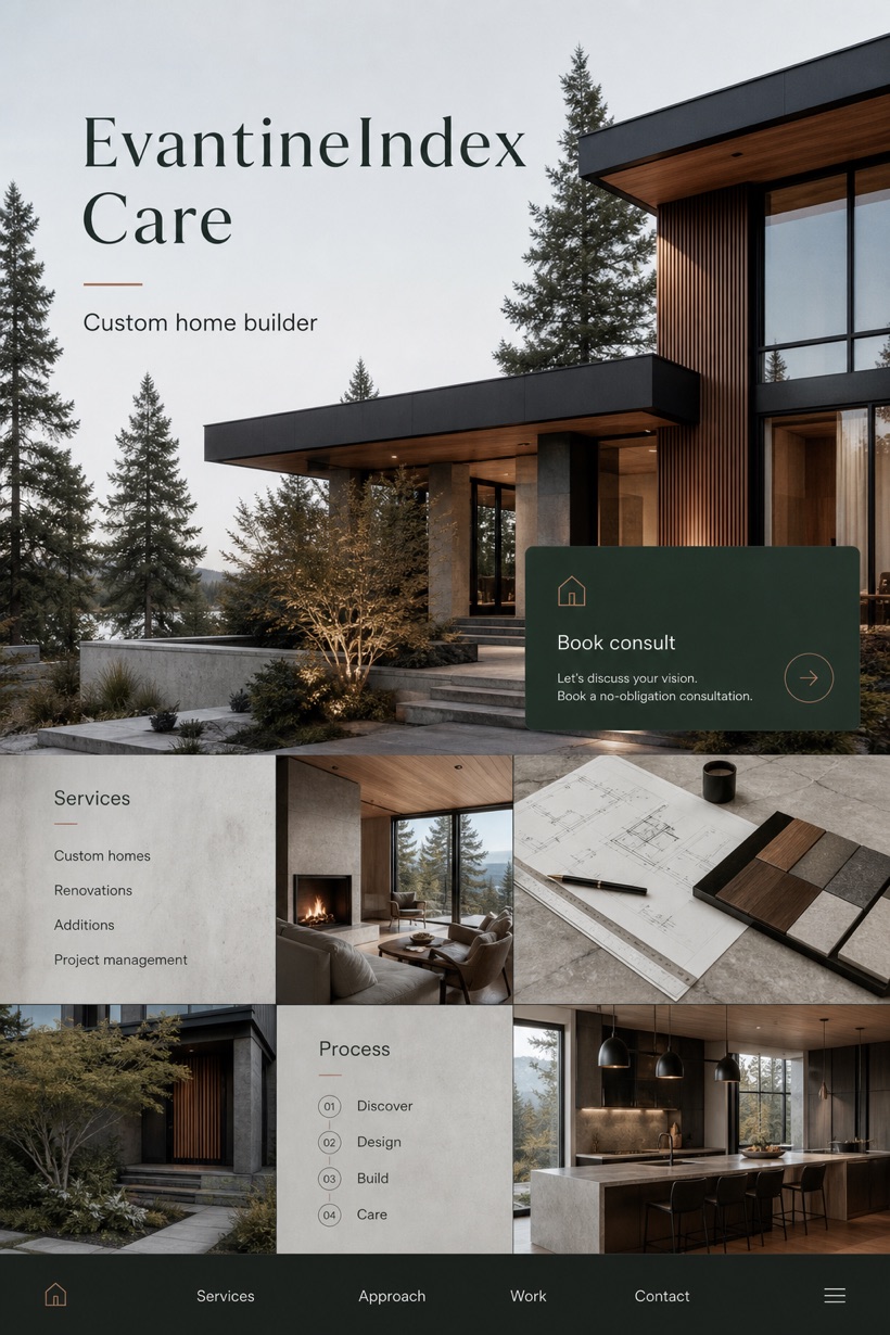 Architecture & Interiors website design for Canada, showing a clear opening, service information, supporting content, and a focused inquiry action.