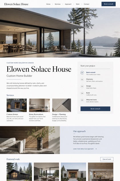 Architecture & Interiors website design for Canada, showing a clear opening, service information, supporting content, and a focused inquiry action.