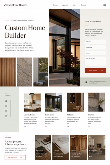 Architecture & Interiors website design for Canada, showing a clear opening, service information, supporting content, and a focused inquiry action.
