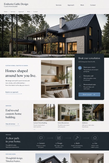 Architecture & Interiors website design for Canada, showing a clear opening, service information, supporting content, and a focused inquiry action.
