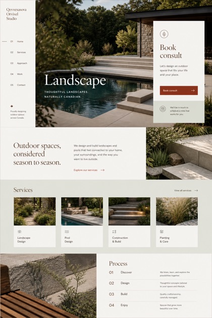 Architecture & Interiors website design for Canada, showing a clear opening, service information, supporting content, and a focused inquiry action.