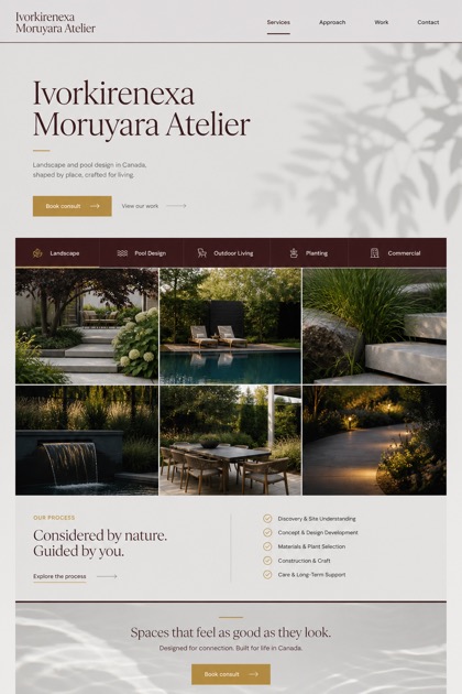 Architecture & Interiors website design for Canada, showing a clear opening, service information, supporting content, and a focused inquiry action.