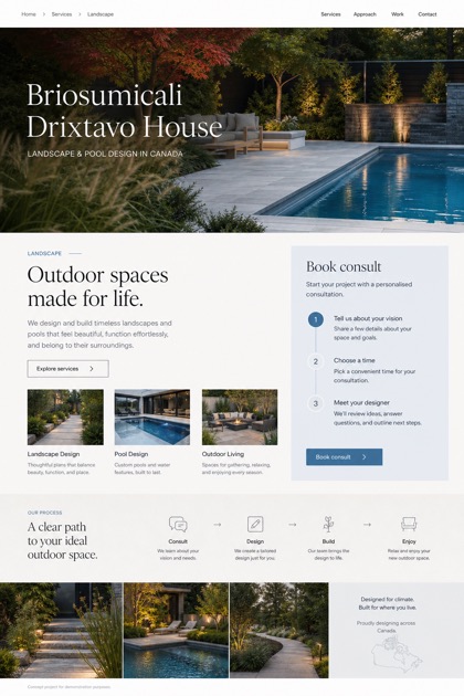 Architecture & Interiors website design for Canada, showing a clear opening, service information, supporting content, and a focused inquiry action.