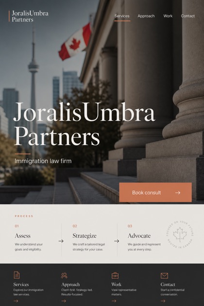 Legal website design for Canada, showing a clear opening, service information, supporting content, and a focused inquiry action.