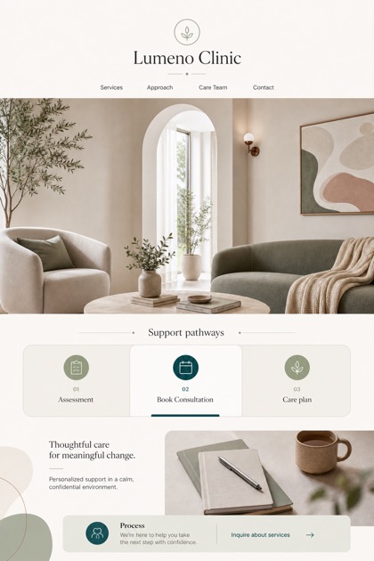 Healthcare website design for Canada, showing a clear opening, service information, supporting content, and a focused inquiry action.