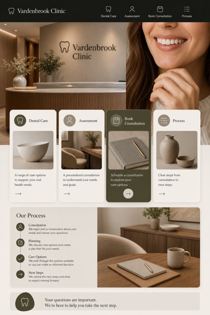Healthcare website design for Canada, showing a clear opening, service information, supporting content, and a focused inquiry action.