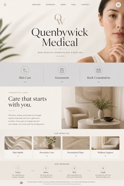 Healthcare website design for Canada, showing a clear opening, service information, supporting content, and a focused inquiry action.