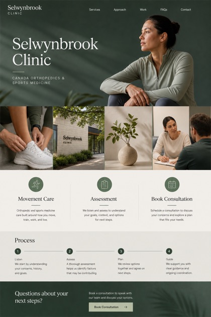Healthcare website design for Canada, showing a clear opening, service information, supporting content, and a focused inquiry action.