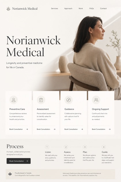 Healthcare website design for Canada, showing a clear opening, service information, supporting content, and a focused inquiry action.