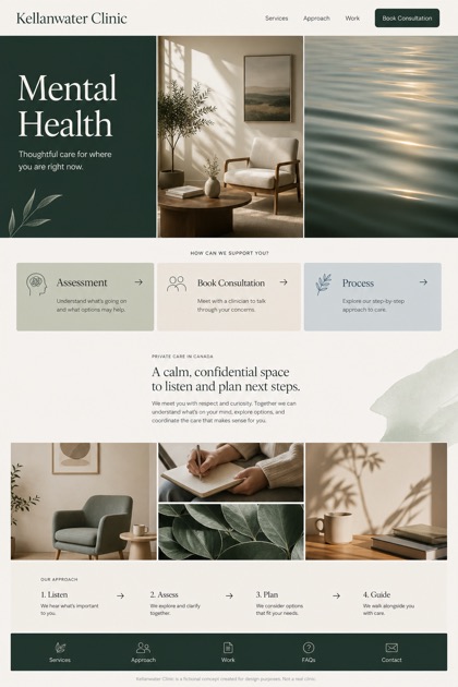 Healthcare website design for Canada, showing a clear opening, service information, supporting content, and a focused inquiry action.
