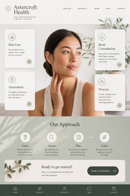 Healthcare website design for Canada, showing a clear opening, service information, supporting content, and a focused inquiry action.