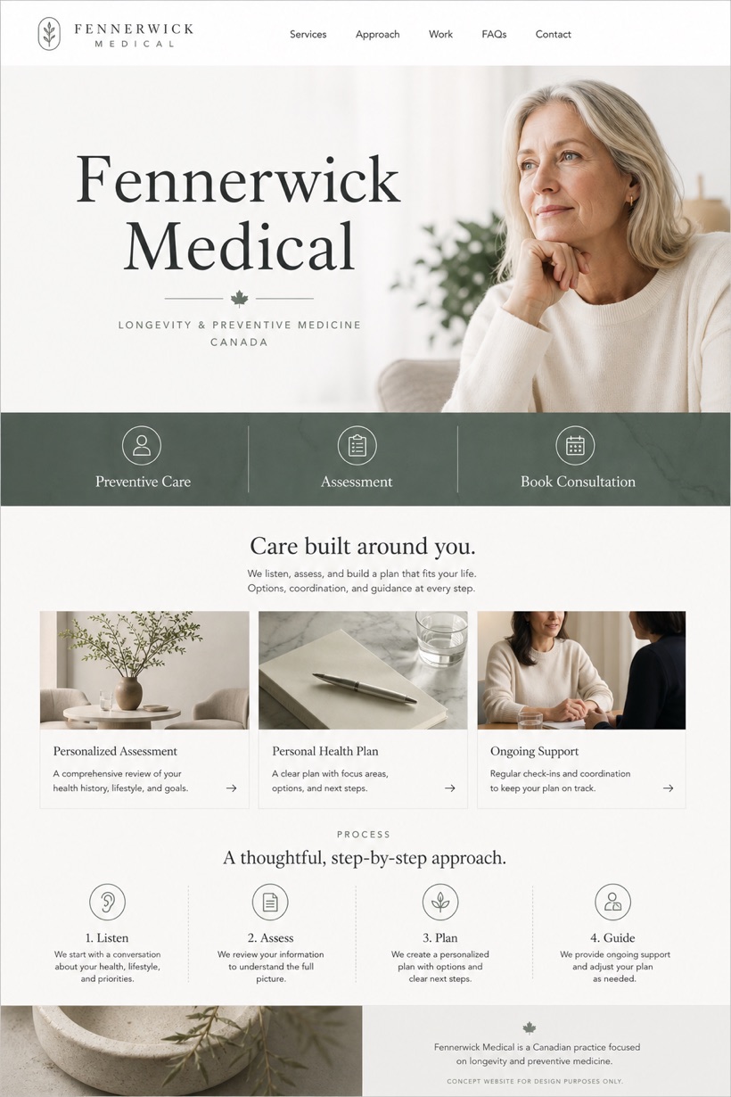 Healthcare website design for Canada, showing a clear opening, service information, supporting content, and a focused inquiry action.