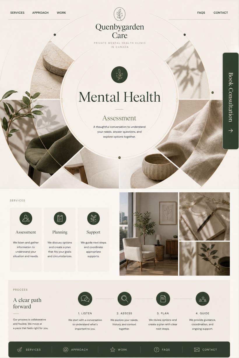 Healthcare website design for Canada, showing a clear opening, service information, supporting content, and a focused inquiry action.