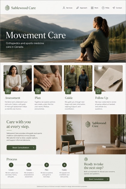 Healthcare website design for Canada, showing a clear opening, service information, supporting content, and a focused inquiry action.