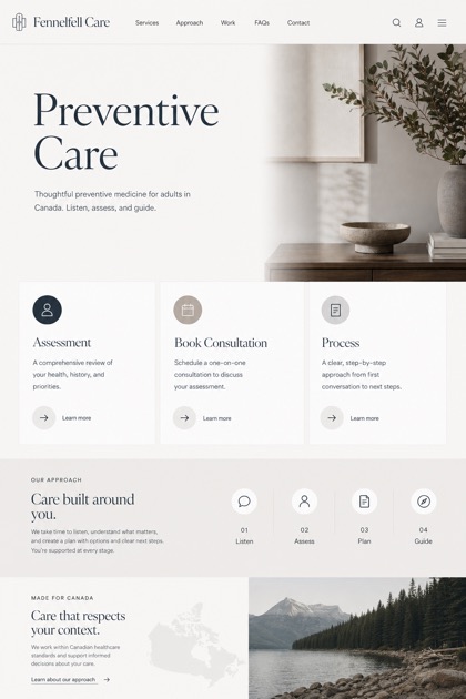 Healthcare website design for Canada, showing a clear opening, service information, supporting content, and a focused inquiry action.