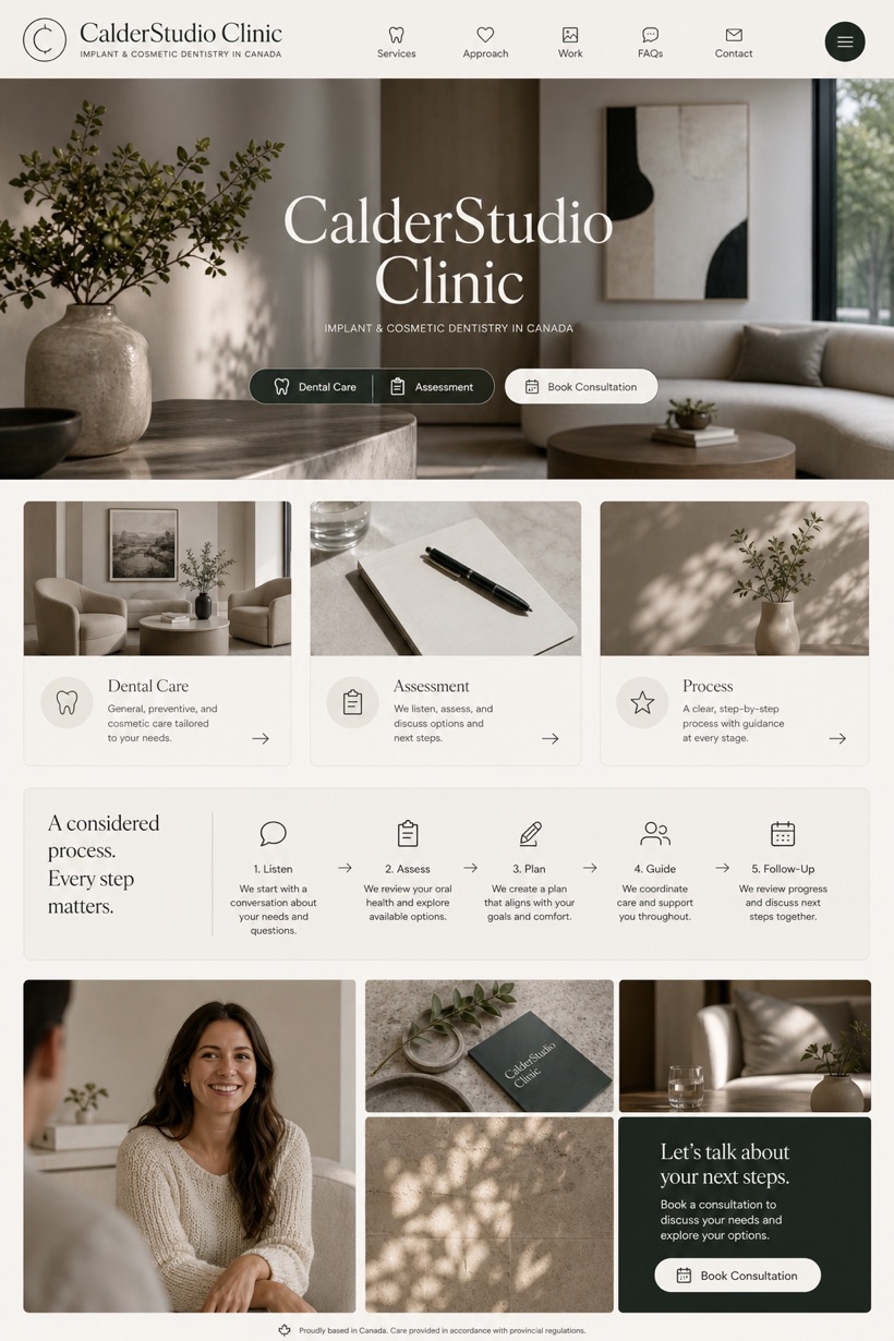 Healthcare website design for Canada, showing a clear opening, service information, supporting content, and a focused inquiry action.