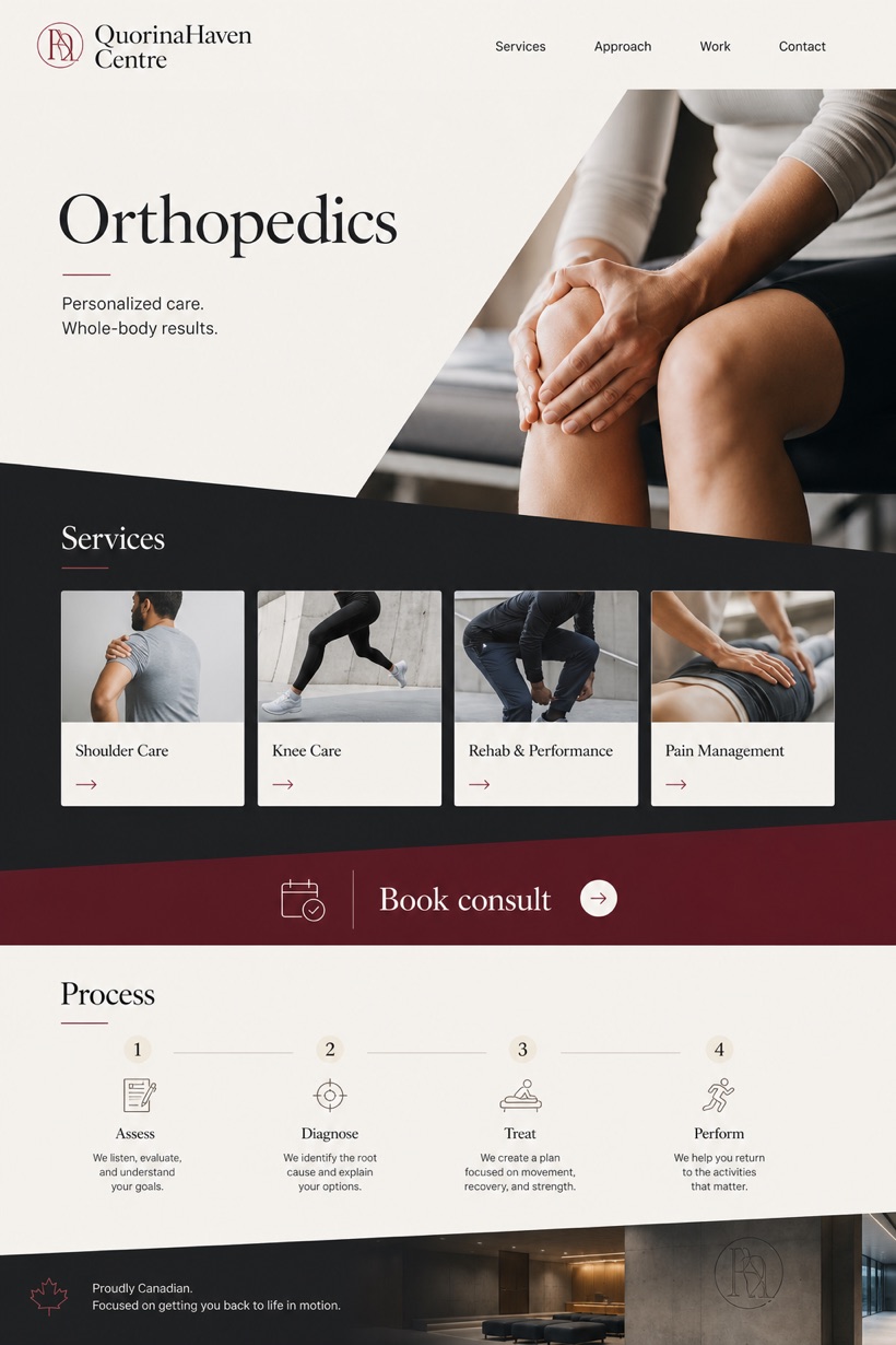 Healthcare website design for Canada, showing a clear opening, service information, supporting content, and a focused inquiry action.