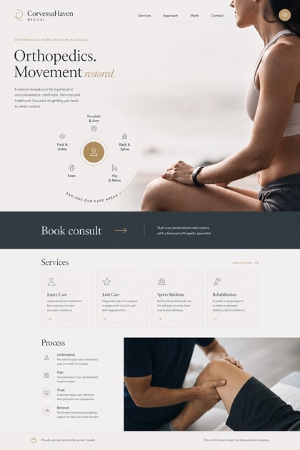 Healthcare website design for Canada, showing a clear opening, service information, supporting content, and a focused inquiry action.