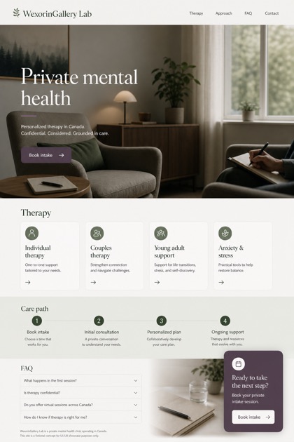 Healthcare website design for Canada, showing a clear opening, service information, supporting content, and a focused inquiry action.