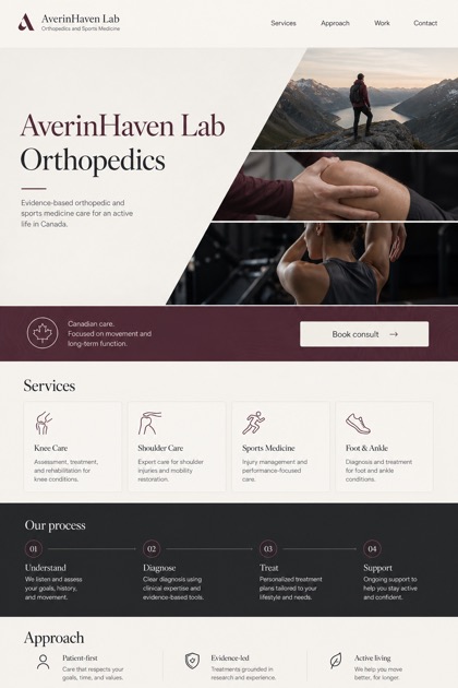 Healthcare website design for Canada, showing a clear opening, service information, supporting content, and a focused inquiry action.