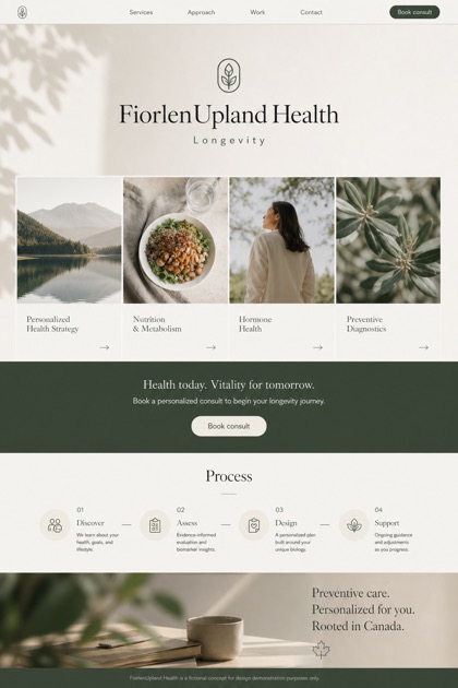 Healthcare website design for Canada, showing a clear opening, service information, supporting content, and a focused inquiry action.