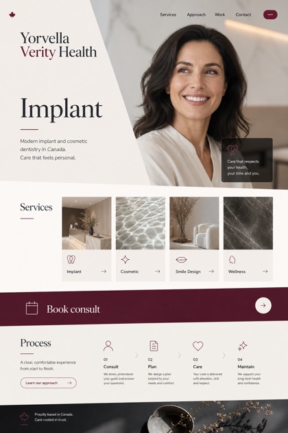 Healthcare website design for Canada, showing a clear opening, service information, supporting content, and a focused inquiry action.