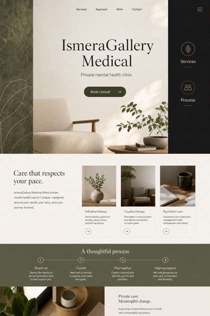 Healthcare website design for Canada, showing a clear opening, service information, supporting content, and a focused inquiry action.
