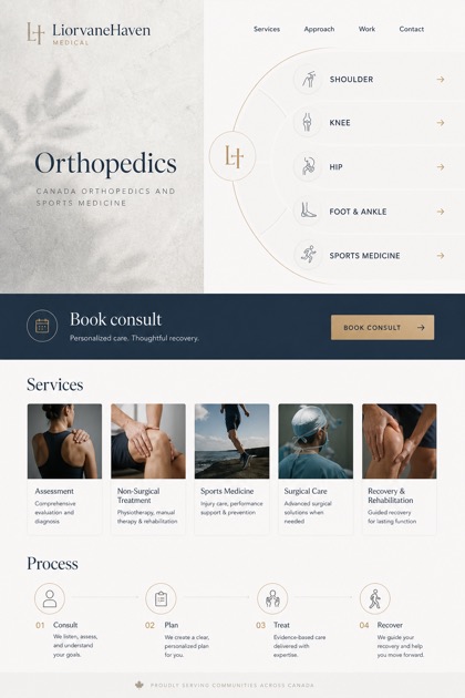 Healthcare website design for Canada, showing a clear opening, service information, supporting content, and a focused inquiry action.