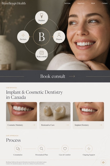 Healthcare website design for Canada, showing a clear opening, service information, supporting content, and a focused inquiry action.