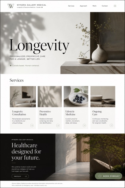 Healthcare website design for Canada, showing a clear opening, service information, supporting content, and a focused inquiry action.