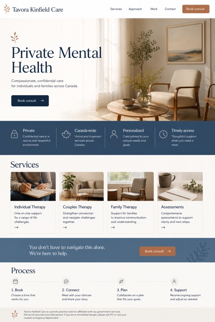 Healthcare website design for Canada, showing a clear opening, service information, supporting content, and a focused inquiry action.